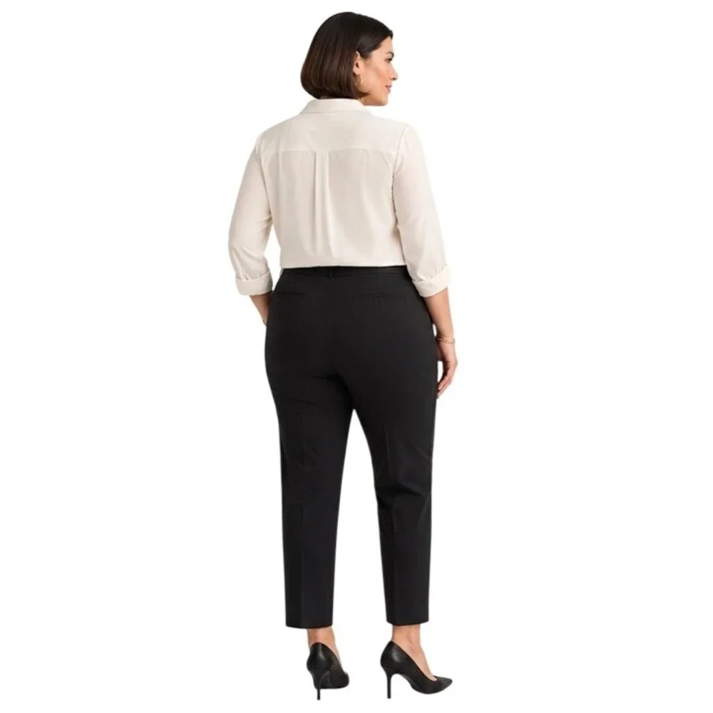 Lafayette 148 Irving Pants 14 Black Stretch Wool Slim Ankle Trousers NWT